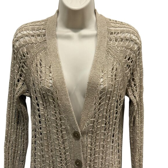 Talbots Womens Open Knit Linen Cardigan Sweater Beige Button Front Size M - Picture 5 of 7